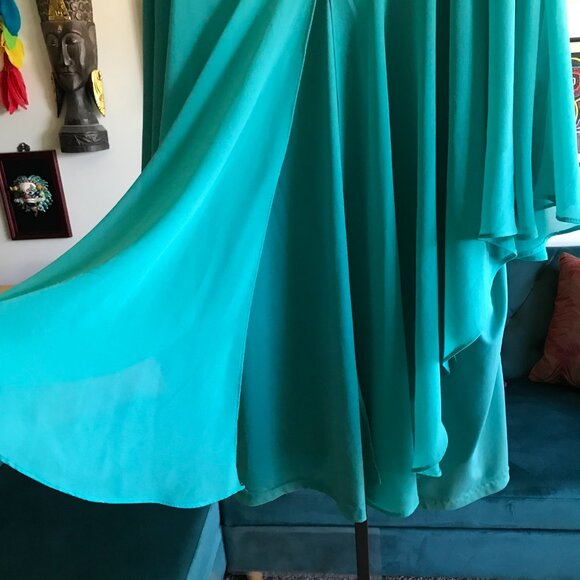 AVENUE size 22 / 24 Turquoise Stretch Jersey Chiffon Overlay Layered Tunic - Picture 5 of 7